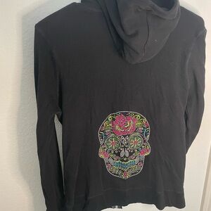 Black Hoodie with Colorful Rhinestone Sugar Skull